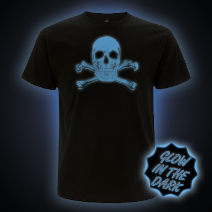 Blue Glow in the Dark Scary Skull T-Shirt